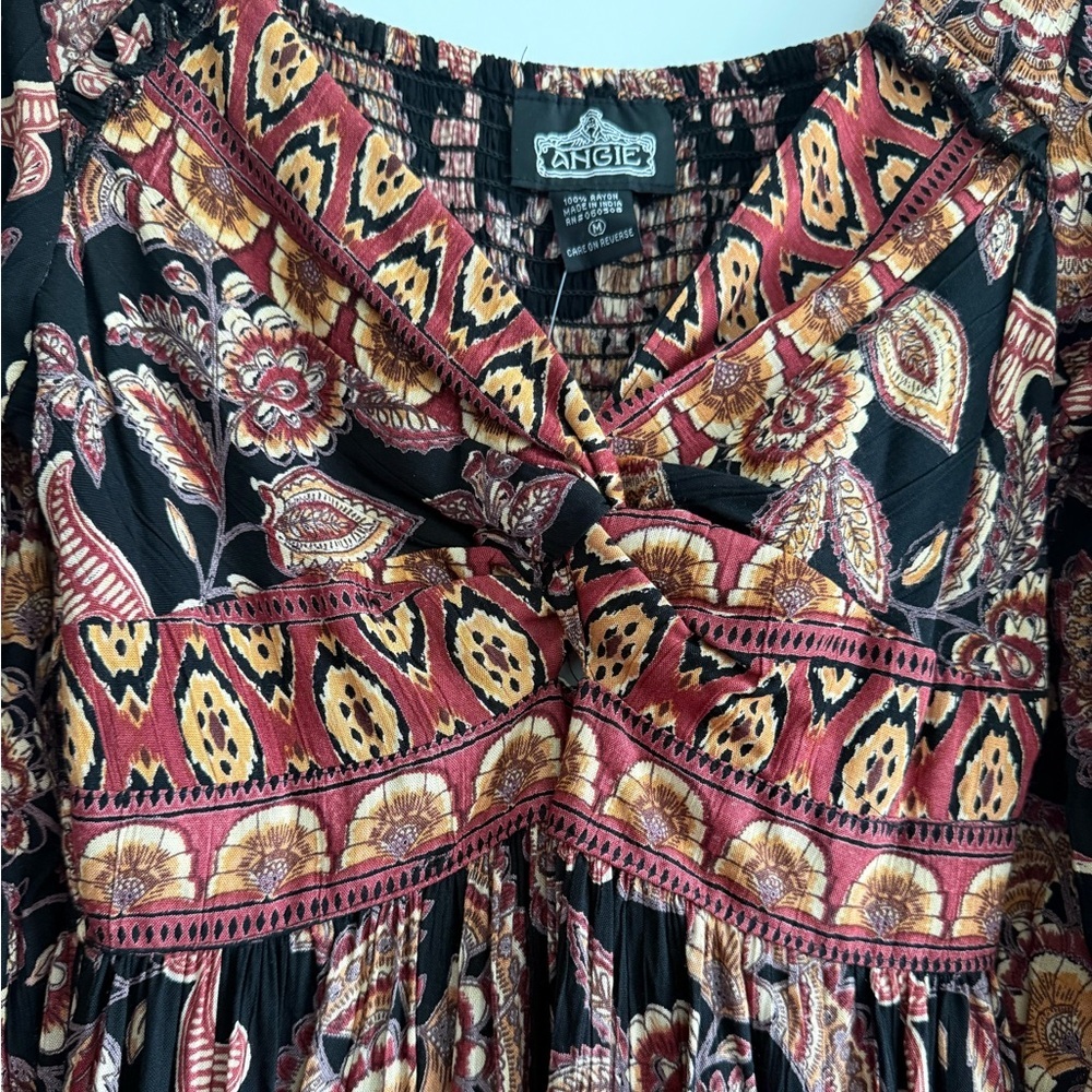Angie V-neck Twist Front 3/4 Sleeve Boho Maxi Dress With Slit NWT - Picture 15 of 16